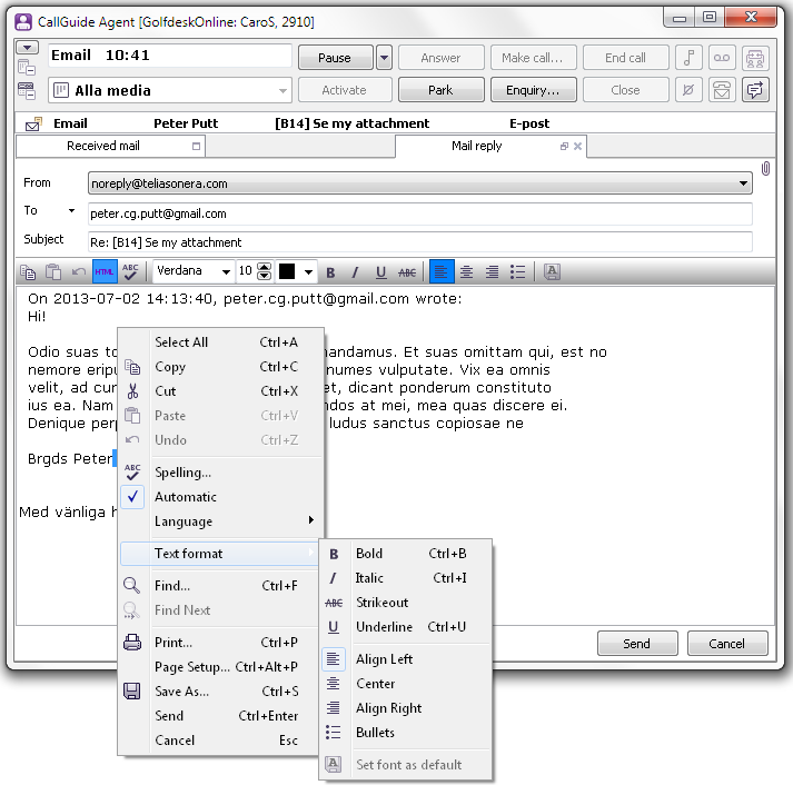 Use readymade text in email, chat etc.